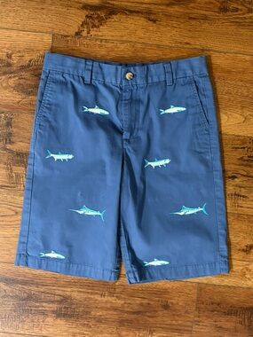 Vineyard Vines Fish Embroidered Shorts Blue Size 14 Coastal Prep